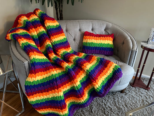 Gay Pride Rainbow Chunky Knit Throw Blanket