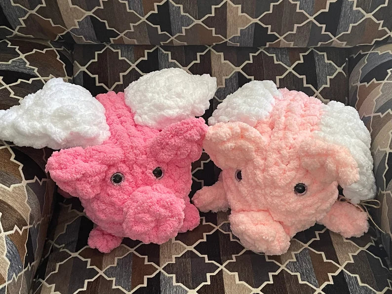 Hand Knit Flying Pig Plushie