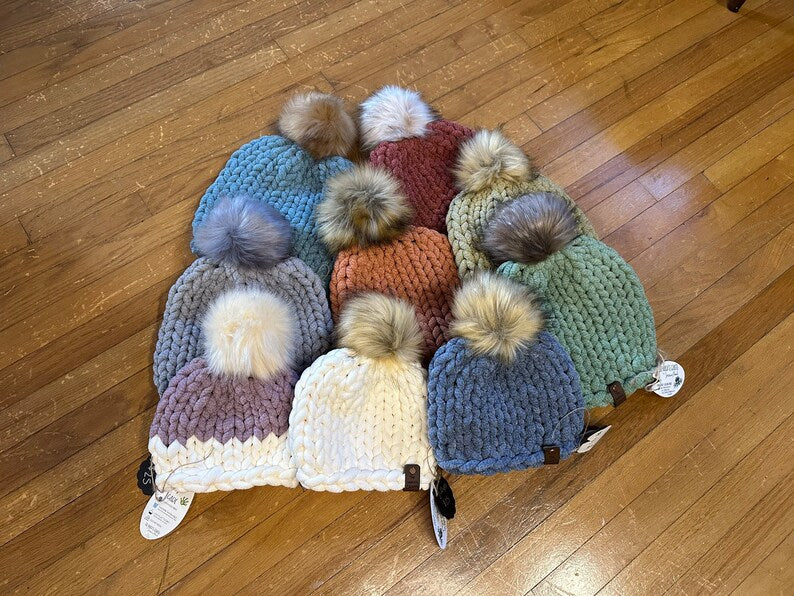 Chunky Chenille Beanie (Pompom Hat)