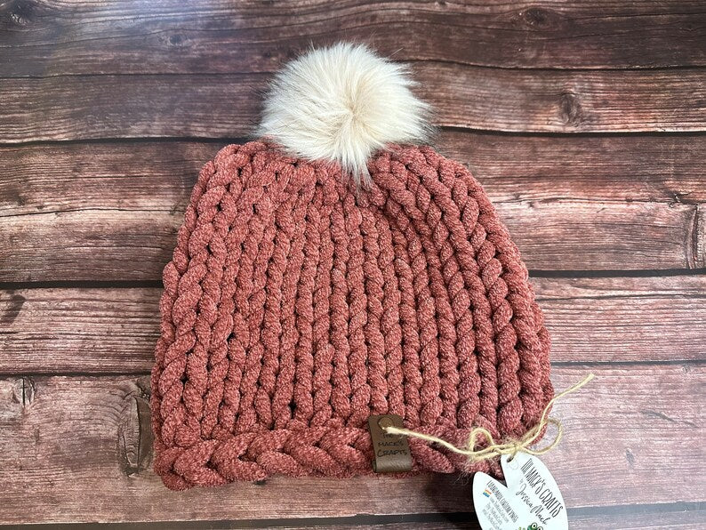 Chunky Chenille Beanie (Pompom Hat)