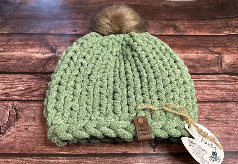 Chunky Chenille Beanie (Pompom Hat)