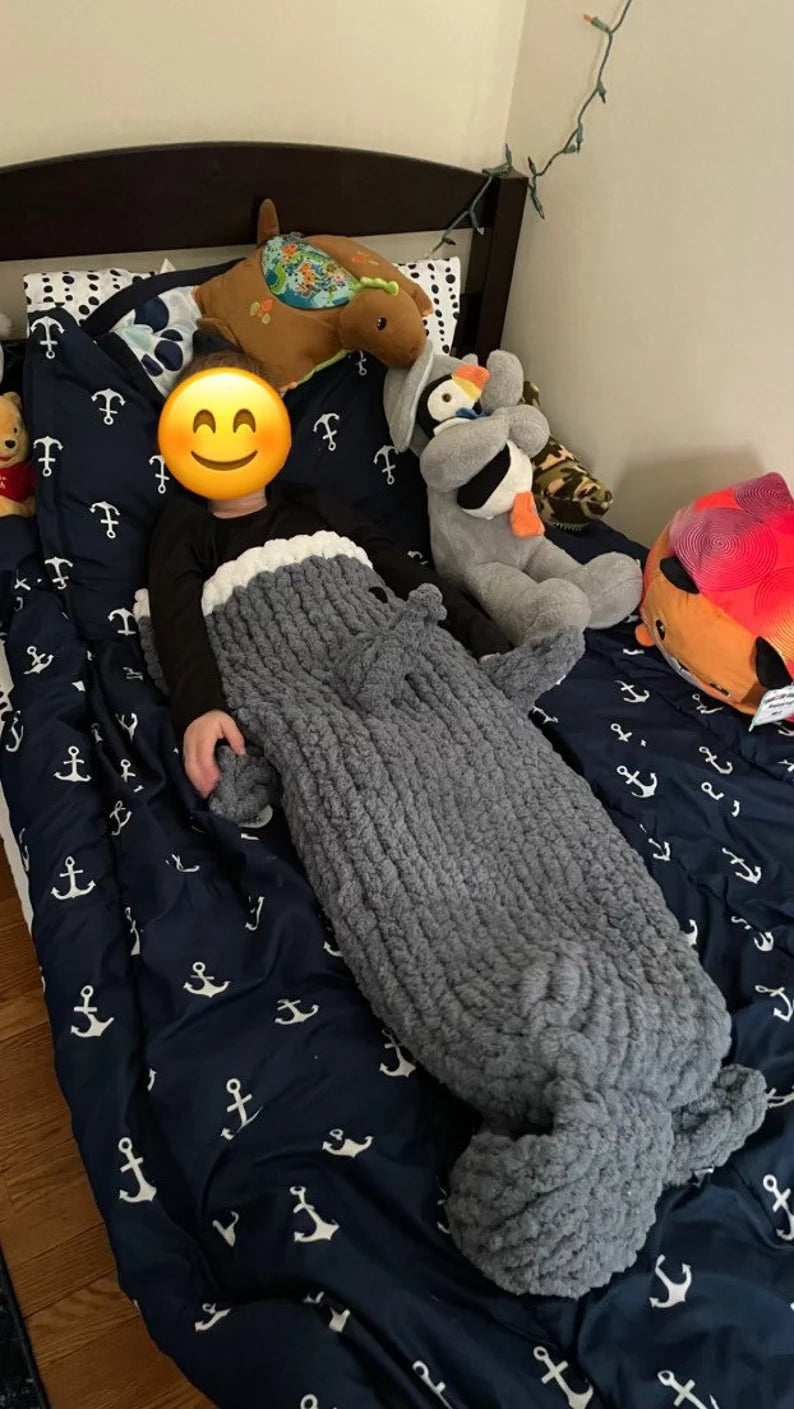 Chunky Knit Shark Sleeping Bag Blanket