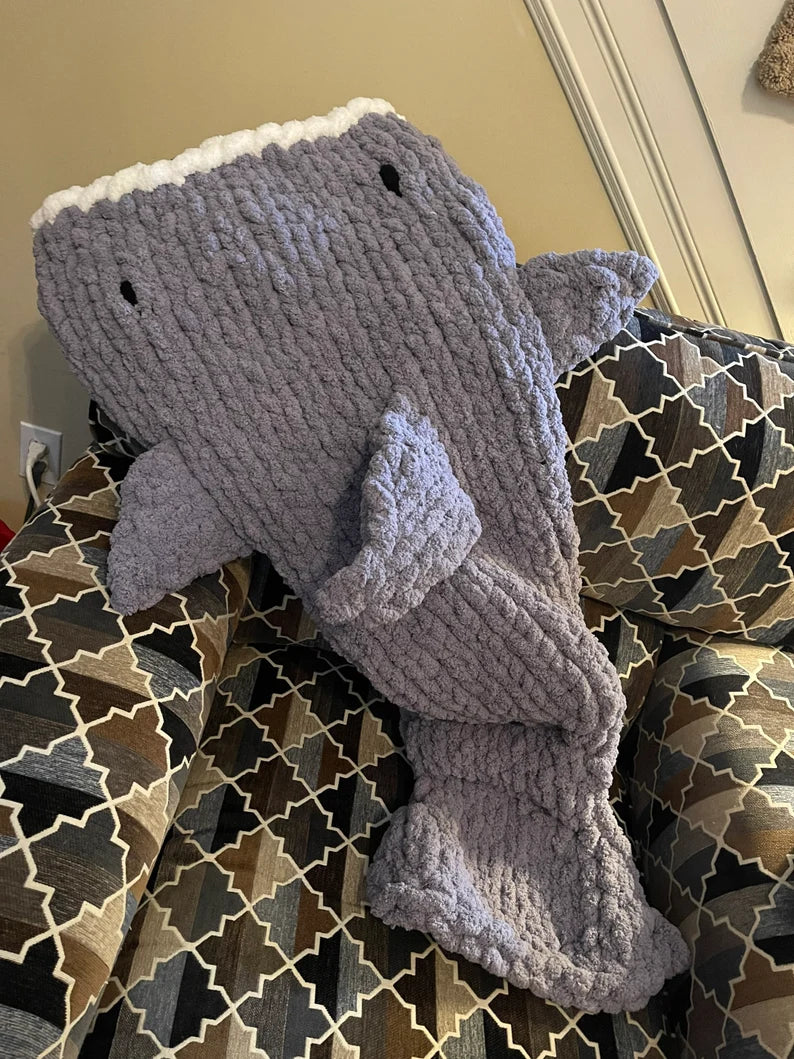 Chunky Knit Shark Sleeping Bag Blanket