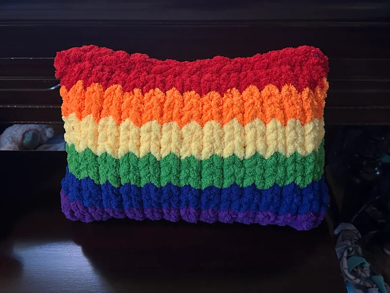 Gay LGBTQ Rainbow Chunky Knit Pillow