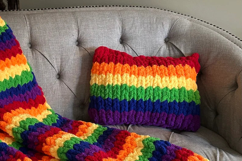 Gay LGBTQ Rainbow Chunky Knit Pillow